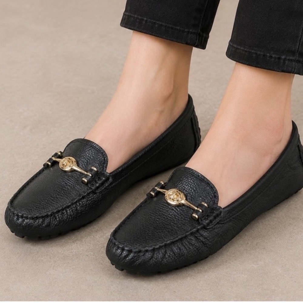 Coach Arlene Pebbled Leather Loafers Size 7 Black